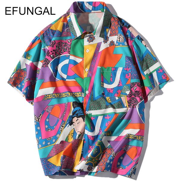 

efungal ukiyoe casual shirt short sleeve shirt men hip hop japanese streetwear 3d print summer fashion soft hawaiian shirts fd88, White;black
