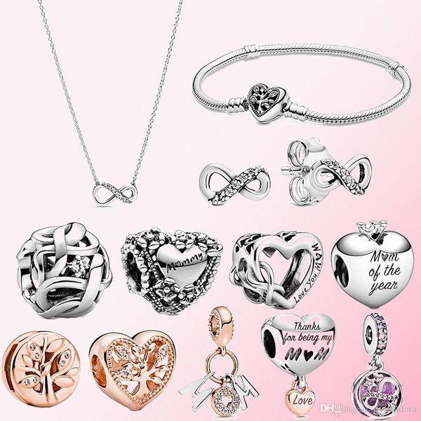 

2020 mother's day 925 silver earrings collier necklace family heart snake bracelet reflexions tree clip woven stars dangle charm