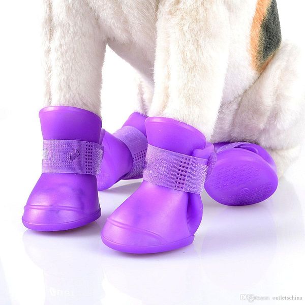 

4pcs/set dog shoes fashion pets rubber colorful lovely candy jelly rain shoes pvc boot for animals waterproof boots non-slip silicone