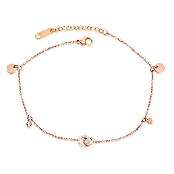

trendy round cz roman number thin anklets for women charm rose gold lady girl summer foot jewelry gift drop shipping, Red;blue