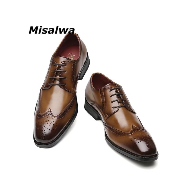 

misalwa 2019 brogue oxford handcrafted men's genuine leather formal shoes black burgundy stylish dress shoes for men dropshippig