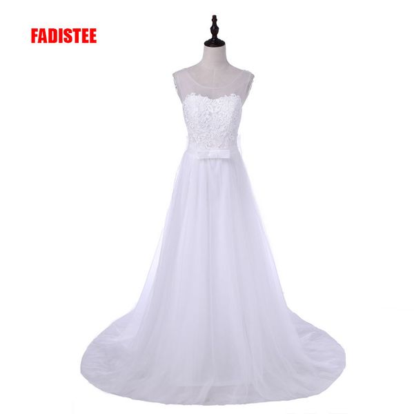 

новое поступление элегантное свадебное платье vestido де festa молния-line кружева платье развертки поезд лук платье стиль пояса, White