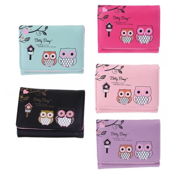 

women pu leather short wallet girls cartoon owl card holder coin purse clutch handbag wallet purse, Red;black