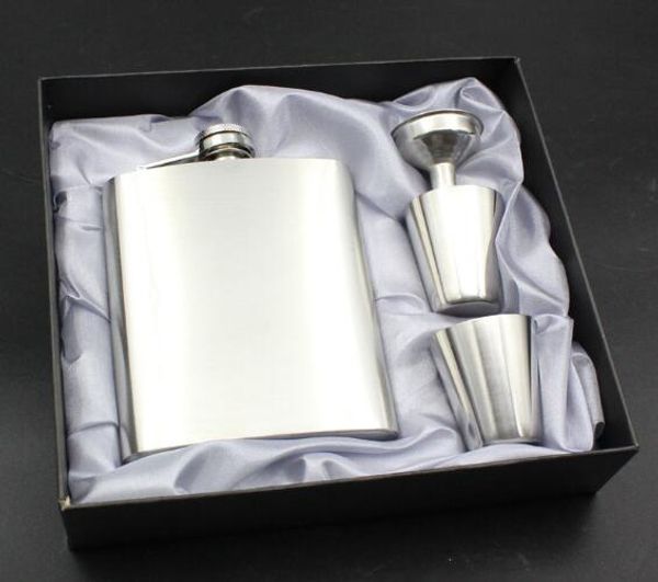 30set 7 onças de aço inoxidável Hip Flask Com 2 Remate Copo e Funil In Black portátil Gift Box Set