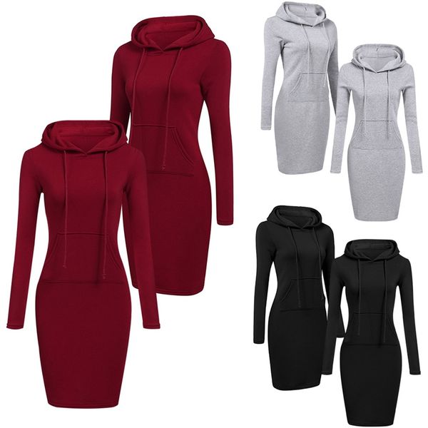 

women hooded drawstring loose sweatshirt female casual long sleeve pullover solid color long hoody front pocket, Black