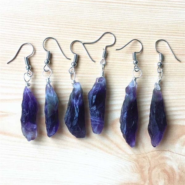 

fashion amethysts clear crystal quartz natural raw stone dangle earrings handmade for women jewelry only 1pair, Silver