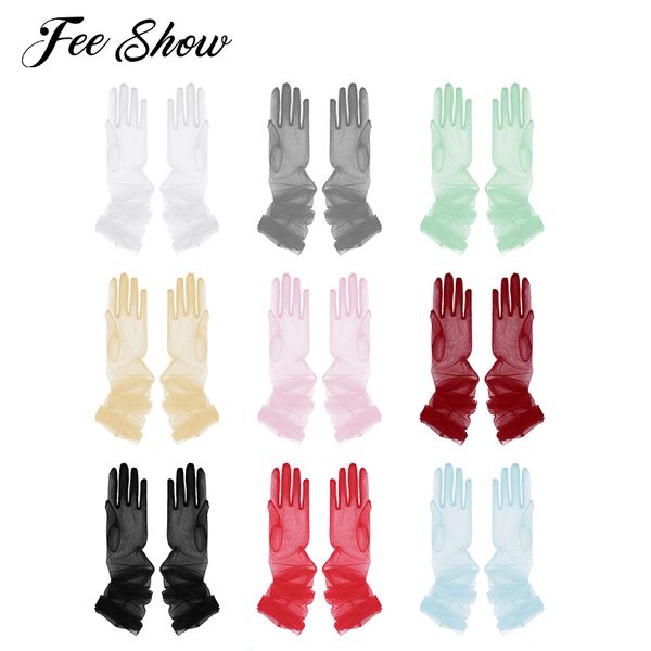 

9 colors fashion women transparent sheer tulle full finger long gloves mittens formal party gloves pgraphy accessories, Blue;gray