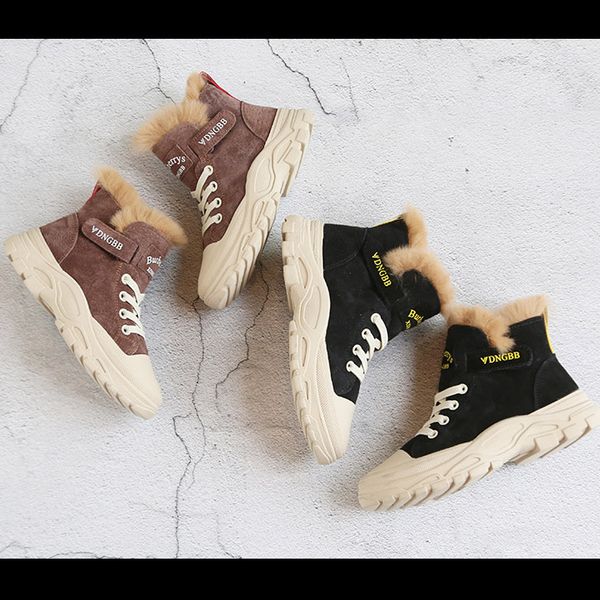

kid brand martin boots boys and girls designer snow boots letter print warm shoes new plus velvet shoes fashion style 2020, Black;grey
