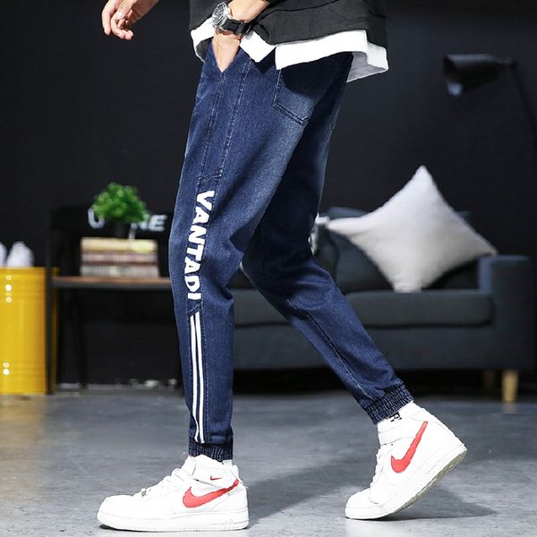 

spring and summer men's jeans stretch new slim feet pants korean black casual jeans men, Blue
