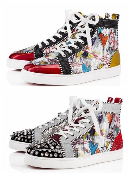 

2018 new season red bottom sneakers men shoe luxury print silver pik pik no limit rare studs and rhinestones graffiti zapatos chaussures t07, Black