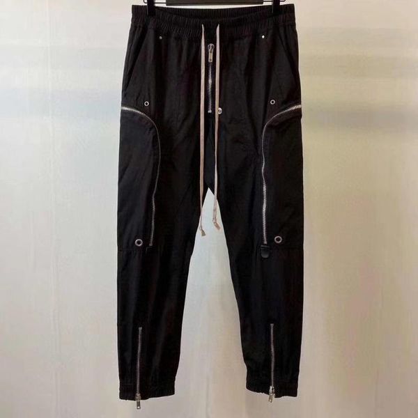 

men multi zipper technical cargo pants drawstring slimfit, Black