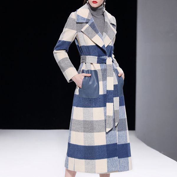 Großhandel Mode Plaid Wolle Jacke Frauen Elegante Dünne Winterjacke Damen Plaid Wintermantel Baumwollmantel Große