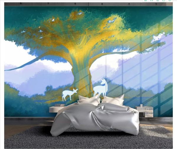 

papel de parede custom 3d p murals wall paper nordic abstract forest elk golden rich tree modern minimalist bedroom sofa background wall