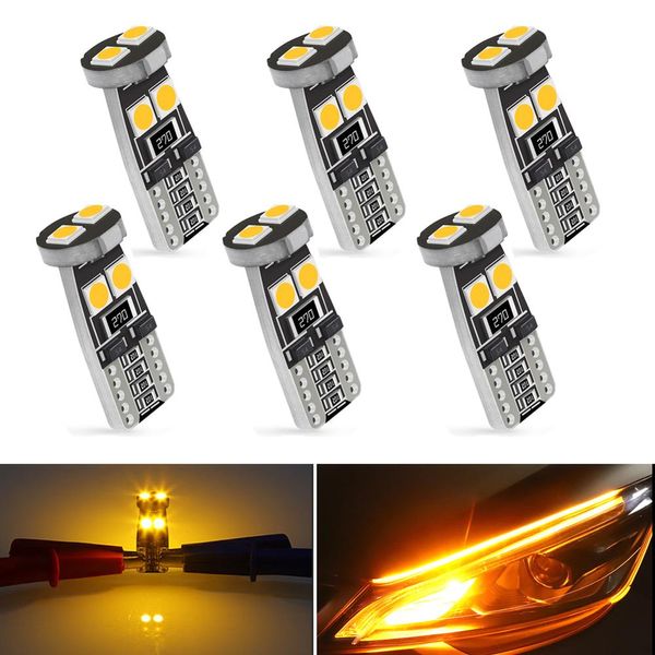 

6x canbus t10 w5w 168 194 led bulbs amber white car interior lights super bright 3030 chip 6smd license plate auto reading lamp