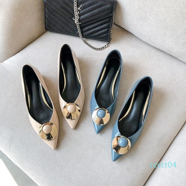 

zvq woman shoes spring new fashion pointed toe genuine leather woman pumps outside low heels metal decoration shoes ct04, Black
