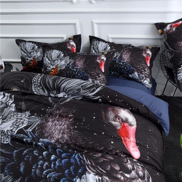 Flowery Swan Printed Bedding Set Gothic Duvet Cover Set Bedclothes