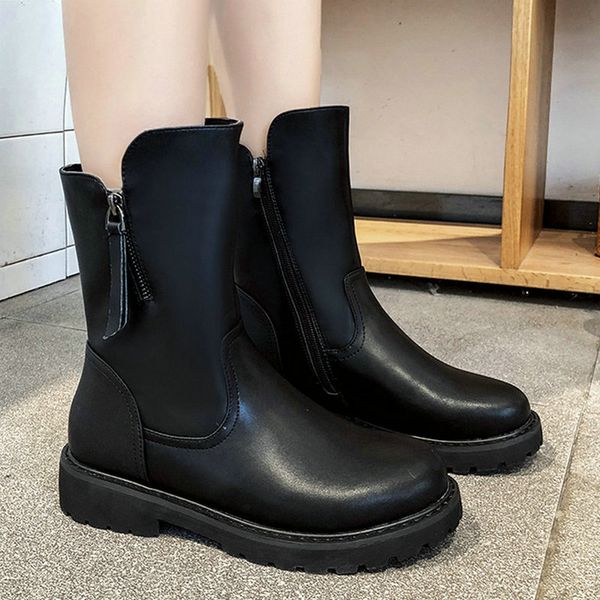 

size 35-51 nice new ankle rain boots women winter casual basic soild shoes for woman flat heels female working platform boot, Black