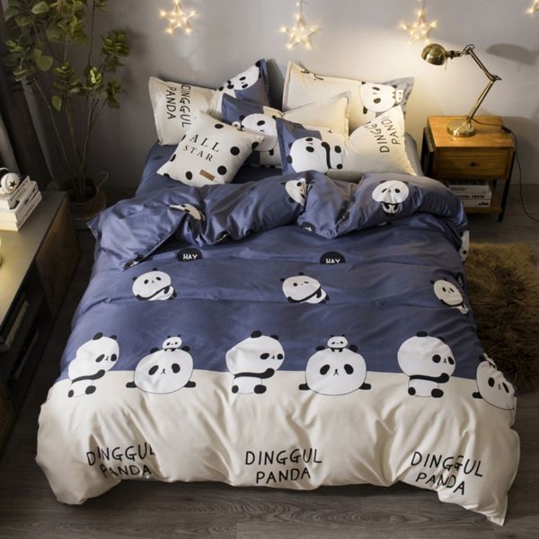 

dropshipping 2/3/4pcs king size bedding sets family set include bed sheet duvet cover pillowcase panda baby cartoon gift