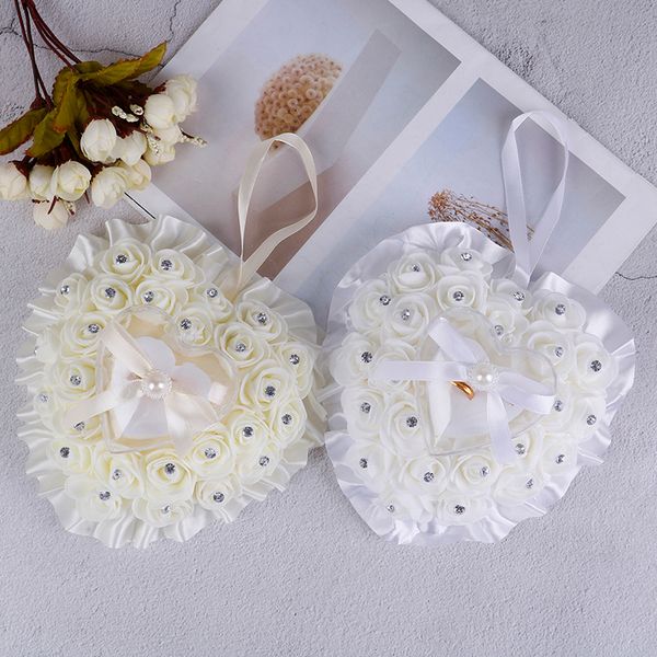 

roses heart ring pillow wedding rings wedding bridal pillow bands halter, Pink;blue