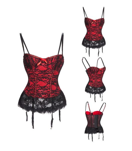 

women lingerie red lace overbust corset bustier boned hooked body shaper, Black;white