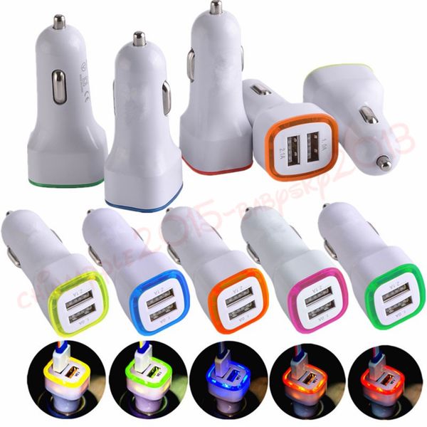 

micro auto universal dual usb car charger 5v 2.1a mini adapter led light car chargers for samsung s8 s9 android phone gps