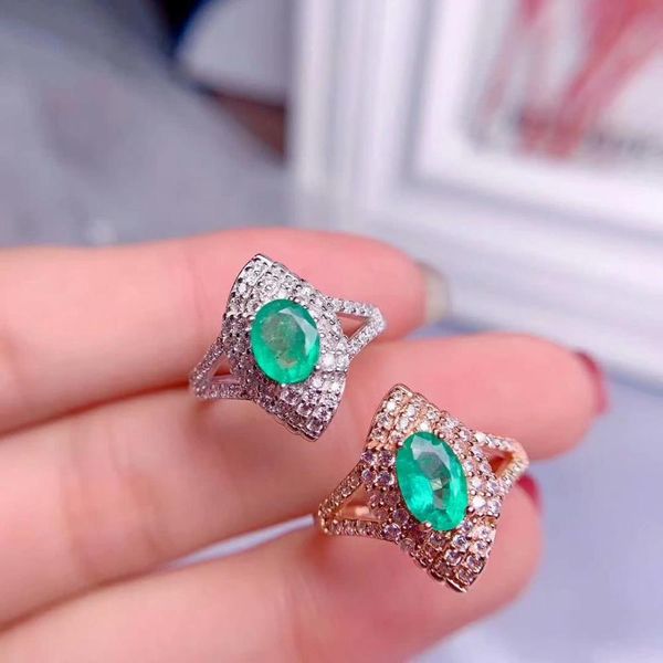 

shilovem 925 sterling silver natural emerald rings classic fine jewelry women wedding women plant 5*7mm dj0507299agml, Golden;silver