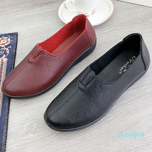 

big size middle-aged woman shoes soft-soled solid color flat shoes women casual shallow mouth flats z08, Black
