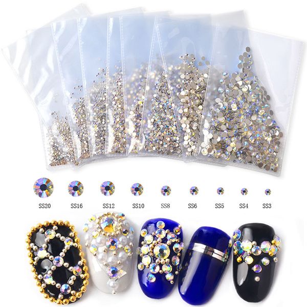 

ss3-ss20 1440pcs super glitter ab flatback multicolor 3d non ix rhinestones for nail art decoration shoes dancing decoration, Silver;gold