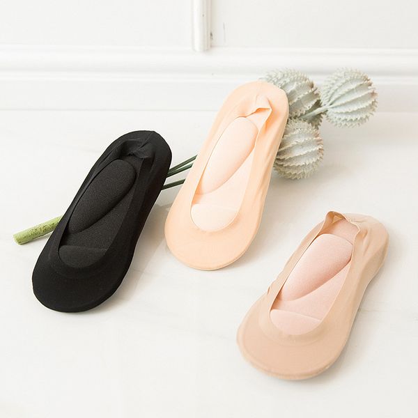

cushion foot massage boat socks summer elasticity thin invisible cute women's socks short sock-suite low slippers, Black;white