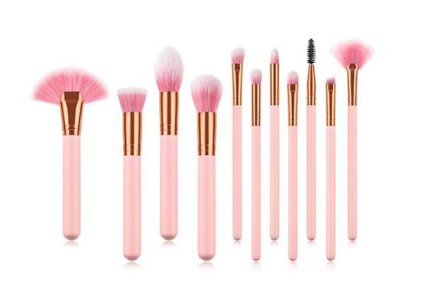 

beauty tools 11pcs makeup eye brushes set pink gold wooden handle brush