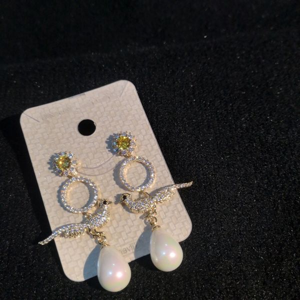 

fashion-sterling silver needle super-shining zircon bird earrings temperament flower pearl ring fashion earrings