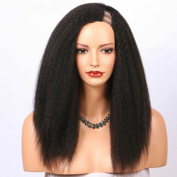 

italian yaki u part wig brazilian human hair frontal wigs for black women kinky straight lace front wig african american, Black;brown