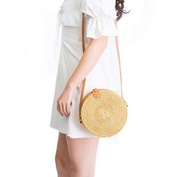 

women shoulder bag circle handwoven bali round retro rattan straw beach bag crossbody bolsas femininas 2019#t2