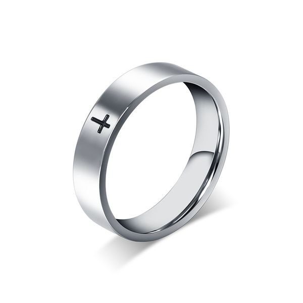

qianbei stainless steel silver plated christian ring black cross letter bible silver wedding band ring men women, Slivery;golden