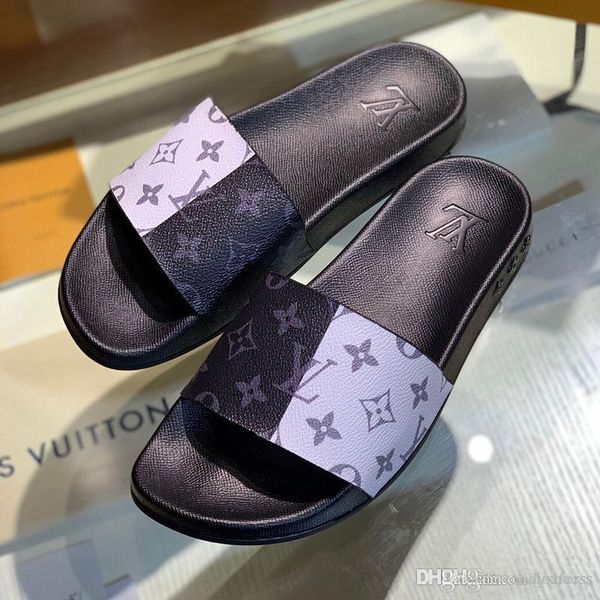 

fashion luxury flip flops men superstars shoes printed leather causal sandals non-slip summer beach slipper men classic shoes with box, Black