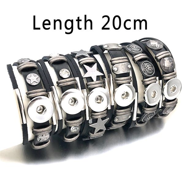 

punk 026 interchangeable really genuine leather retro bracelet 18mm snap button bangle charm jewelry for women men gift, Golden;silver