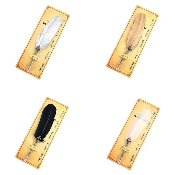 

1pc european creative retro turkey natural feather set stationery pen retro writing tascher's gift creative supplies pen da p3c1