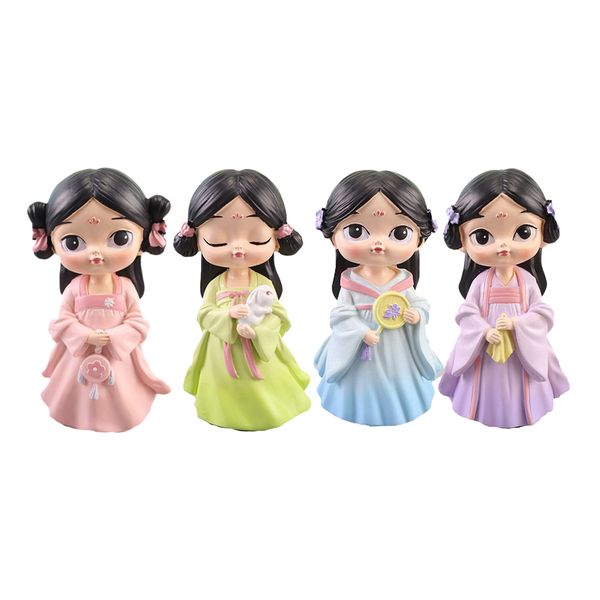 

4шт смола китайского hanfu девушка статуя cabinet кукла для дома спальни кафе