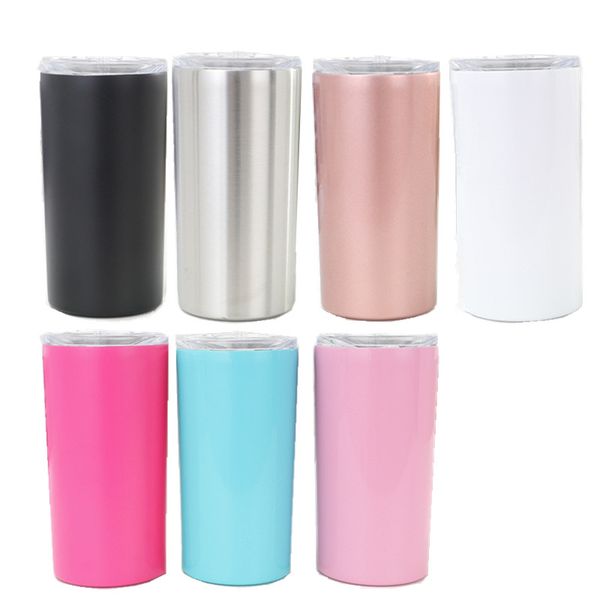 

12oz/20oz skinny tumbler cups double wall stainless steel vacuum insulated straight cups beer coffee mugs with straws & lids