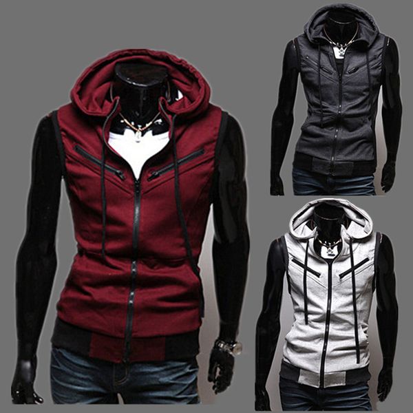 

2019 korean men's casual waistcoat fashion men's zipper decoration sleeveless sweater coat men, Black;white