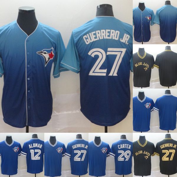 

Mens Toronto 27 Vladimir Guerrero Jr 12 Roberto Alomar 29 Joe Carter Black Gold 100% Stitched Blue Jays Baseball Jerseys Cheap Fast Shipping
