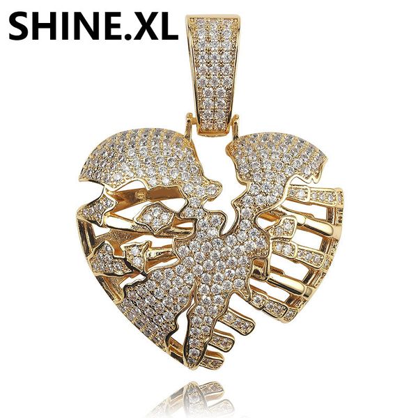 

new iced out broken heart necklace pendant gold silver plated micro paved mens hip hop jewelry gift