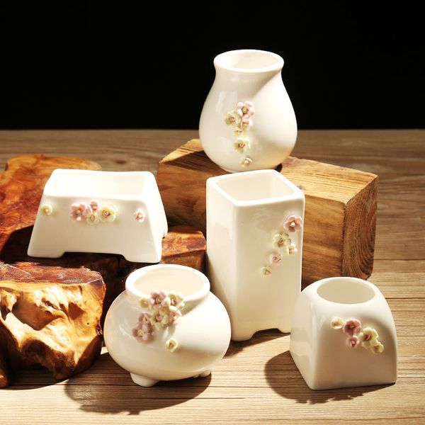 

full smeat meat indoor fresh pinch flowers small korean-style more meat flower pot white porcelain thumb basin mini pen small old pile