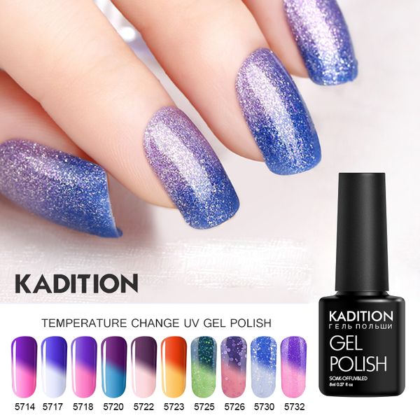 

kadition soak-off temperature change colors uv gel varnish nail art colorful chameleon lucky gel semi permanent nail polish, Red;pink