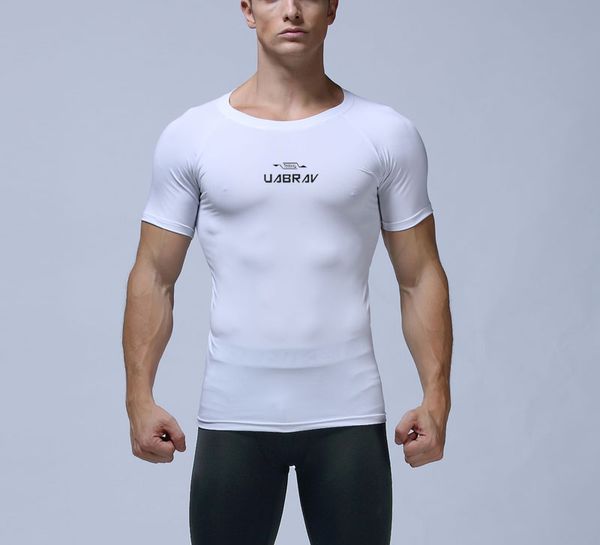 

js1366j-workout fitness men short sleeve t shirt men thermal muscle bodybuilding wear compression elastic slim exercise clothing, White;black