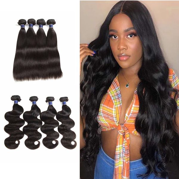

fashion brazilian body wave straight hair weft virgin human hair weave 3 4 bundles peruvian malaysian indian hair bundles body wave, Black