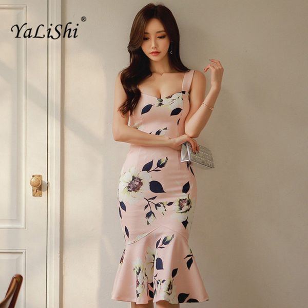 

2019 summer vintage dress women sleeveless slim backless bandage party dress women print floral dress vestidos de festa, Black;pink