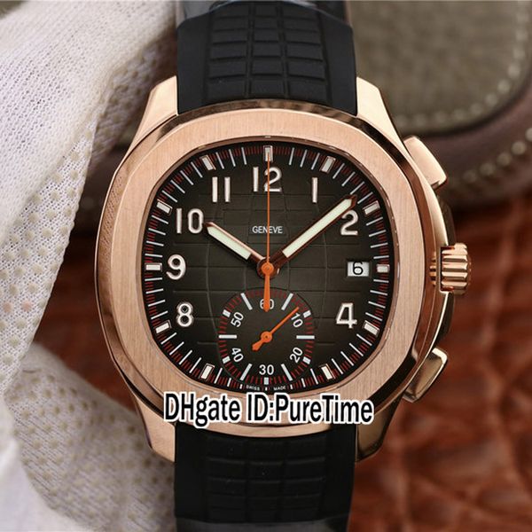 

edition ylf 5968a rose gold black texture dial eta7750 a7750 automatic chronograph mens watch black rubber strap watches puretime ok d4, Slivery;brown
