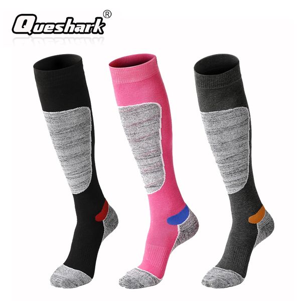 

men women winter ski socks warm cotton sports legwarmers camping cycling skiing socks absorption snowboard long stockings, Black