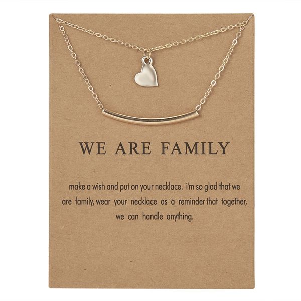 

we are family heart pendant necklaces for women gold color chain choker gift with card jewelry, Silver